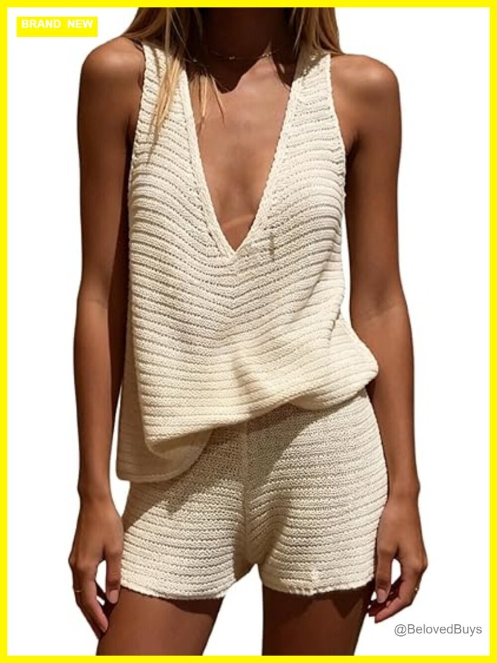 Knit 2 Piece Shorts Set Tank Top & Mini Shorts, Beach Cover Up, Vacation Outfit